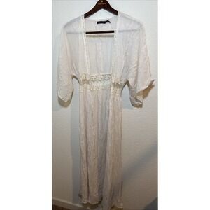 Mind Code Vtg Lace Floral Duster Robe Beach Festival Kimono Boho Whimsy gothic M